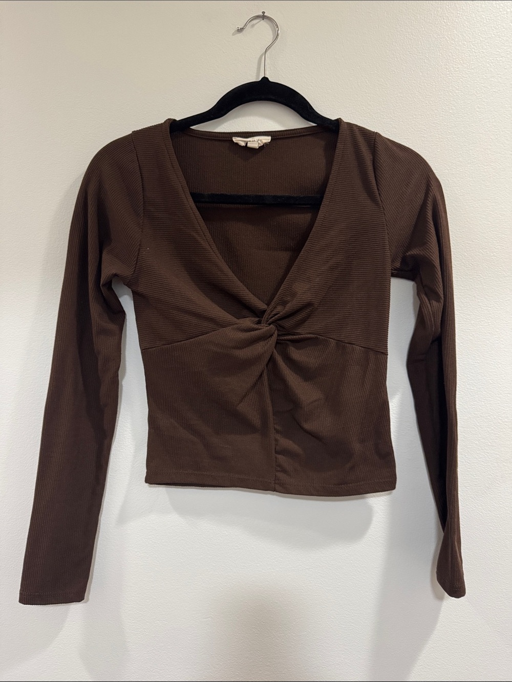Brown Twist-Front Long Sleeve Top - Women